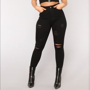 Black skinny jeans distressed high waisted